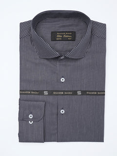 Black Self Striped, Elite Edition, Cutaway Collar Men’s Formal Shirt (FS-2179)