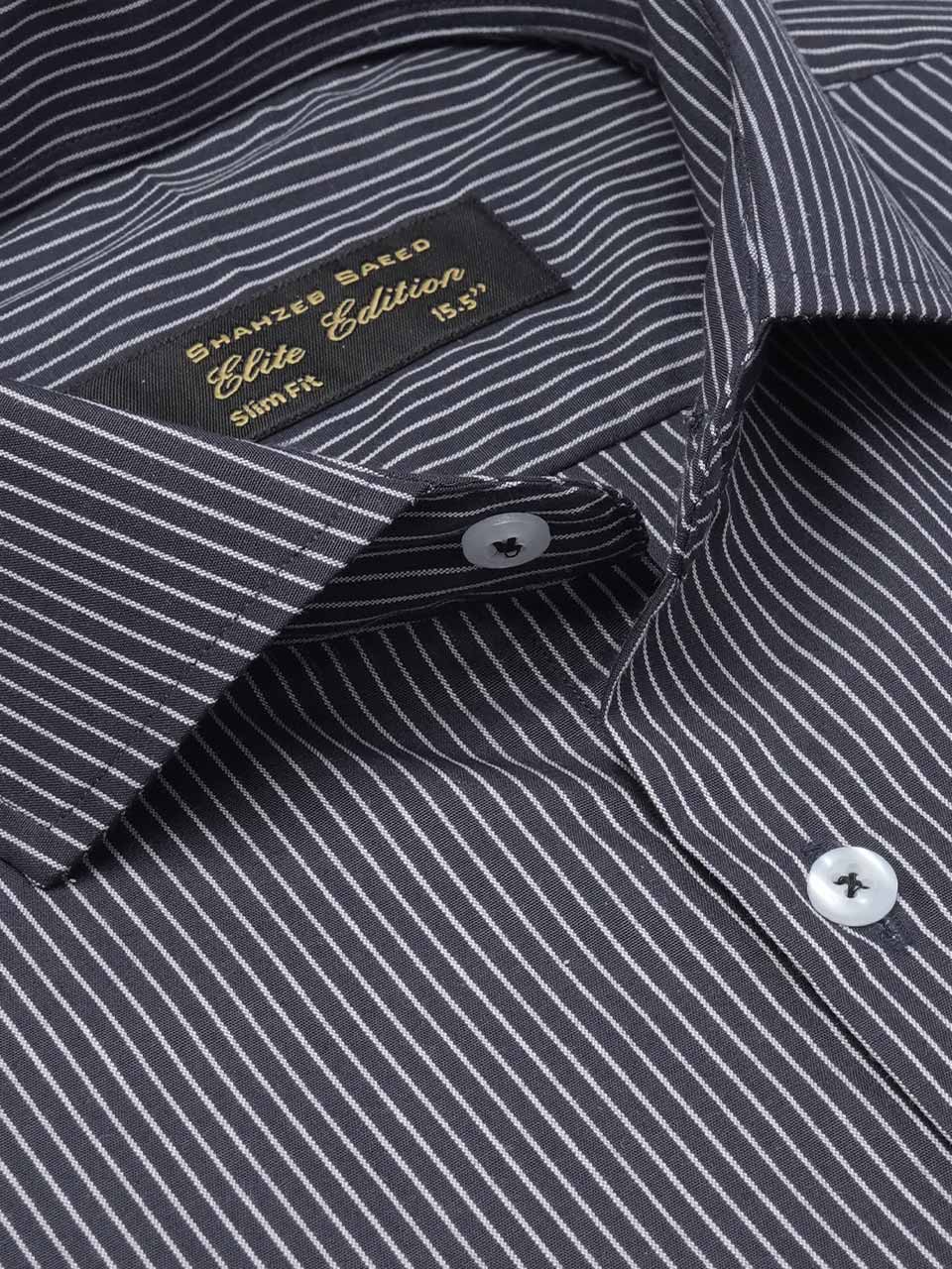 Black Self Striped, Elite Edition, Cutaway Collar Men’s Formal Shirt (FS-2179)