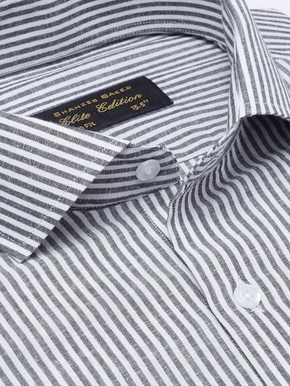 Black & White Self Striped, Elite Edition, Cutaway Collar Men’s Formal Shirt (FS-2182)