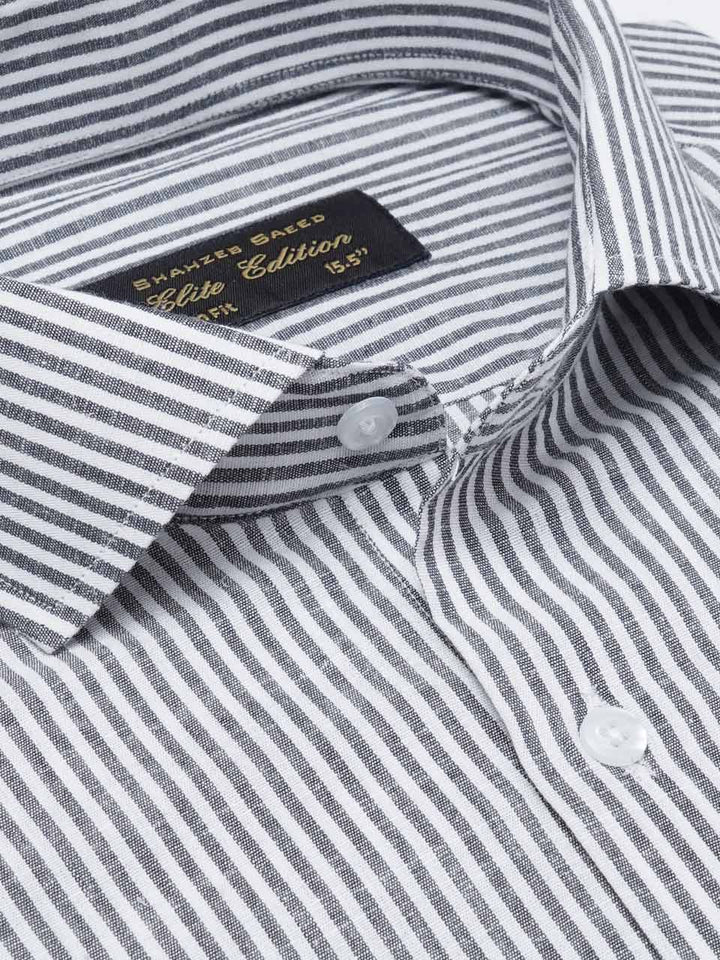 Black & White Self Striped, Elite Edition, Cutaway Collar Men’s Formal Shirt (FS-2182)