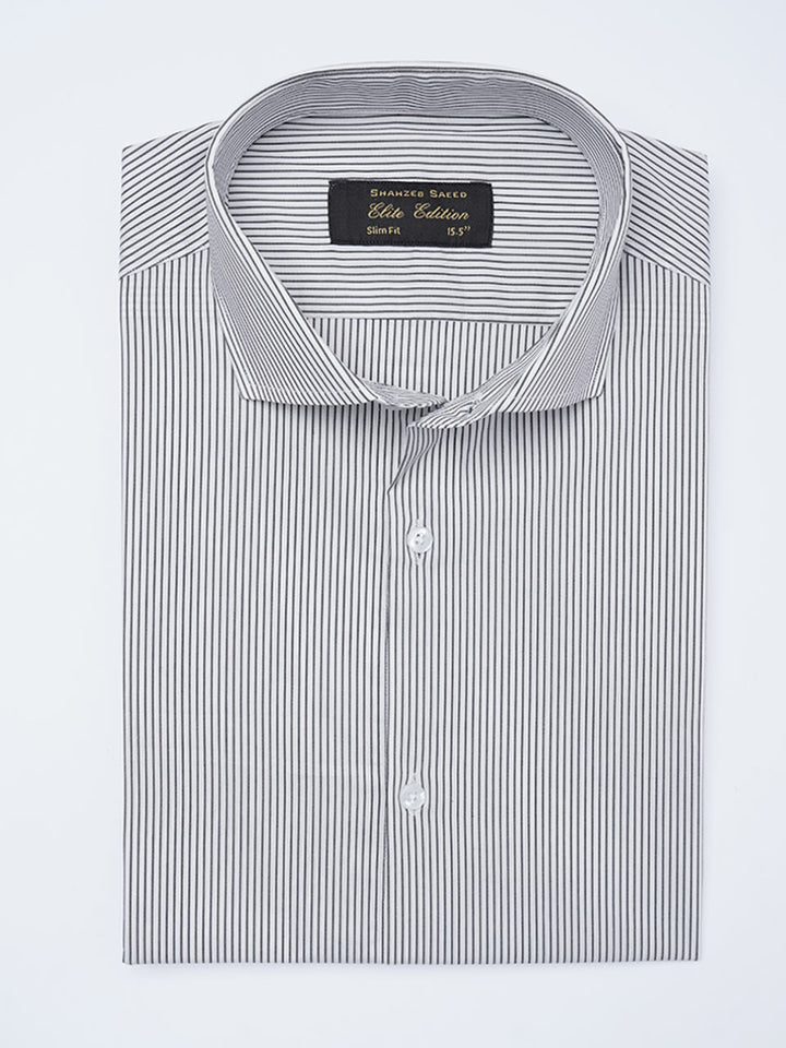 Black & White Self Striped, Elite Edition, Cutaway Collar Men’s Formal Shirt (FS-2183)