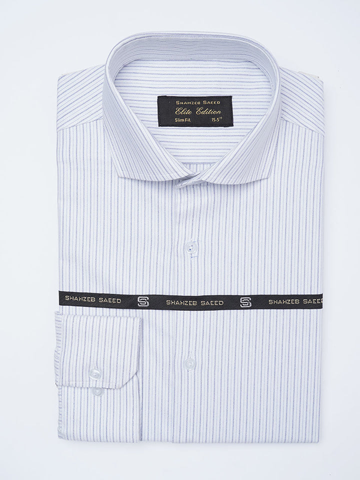 White & Blue Self Striped, Elite Edition, Cutaway Collar Men’s Formal Shirt (FS-2189)