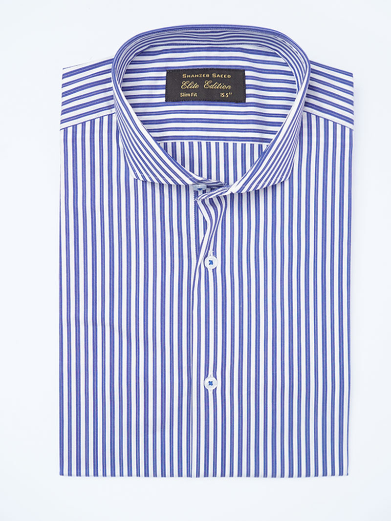 Blue Self Striped, Elite Edition, Cutaway Collar Men’s Formal Shirt (FS-2191)