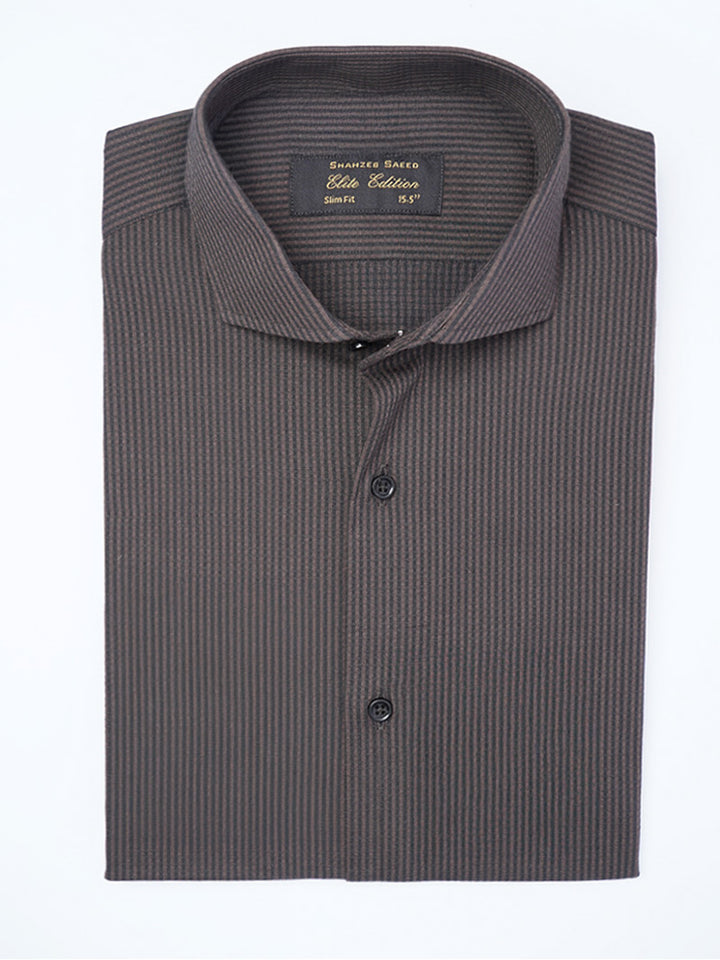 Black & Brown Self Striped, Elite Edition, Cutaway Collar Men’s Formal Shirt (FS-2203)