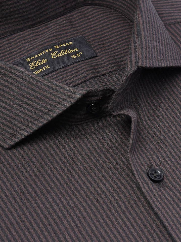 Black & Brown Self Striped, Elite Edition, Cutaway Collar Men’s Formal Shirt (FS-2203)