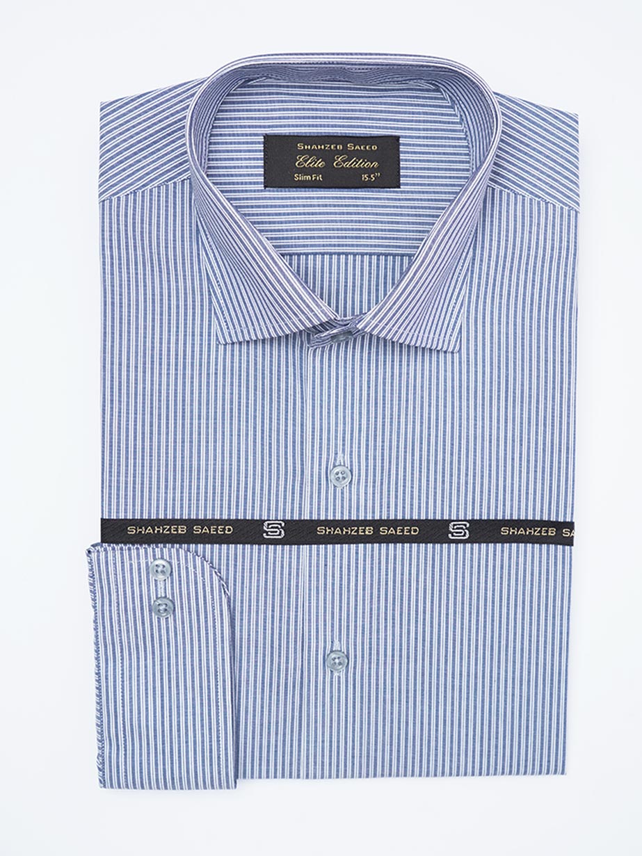 Navy Self Striped, Elite Edition, Cutaway Collar Men’s Formal Shirt (FS-2212)