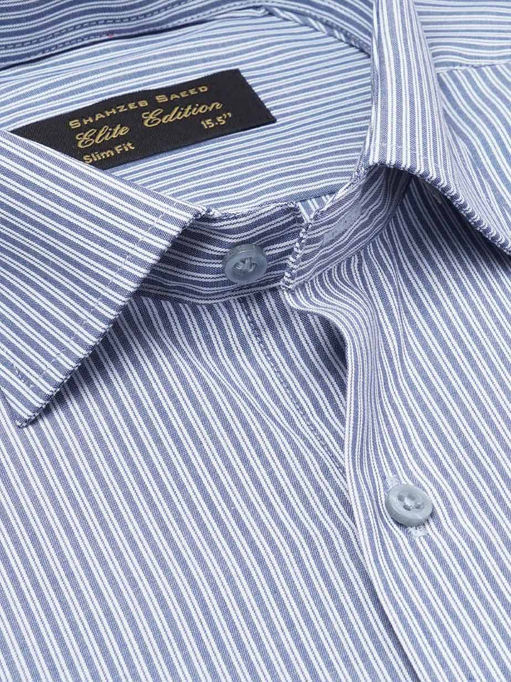 Navy Self Striped, Elite Edition, Cutaway Collar Men’s Formal Shirt (FS-2212)