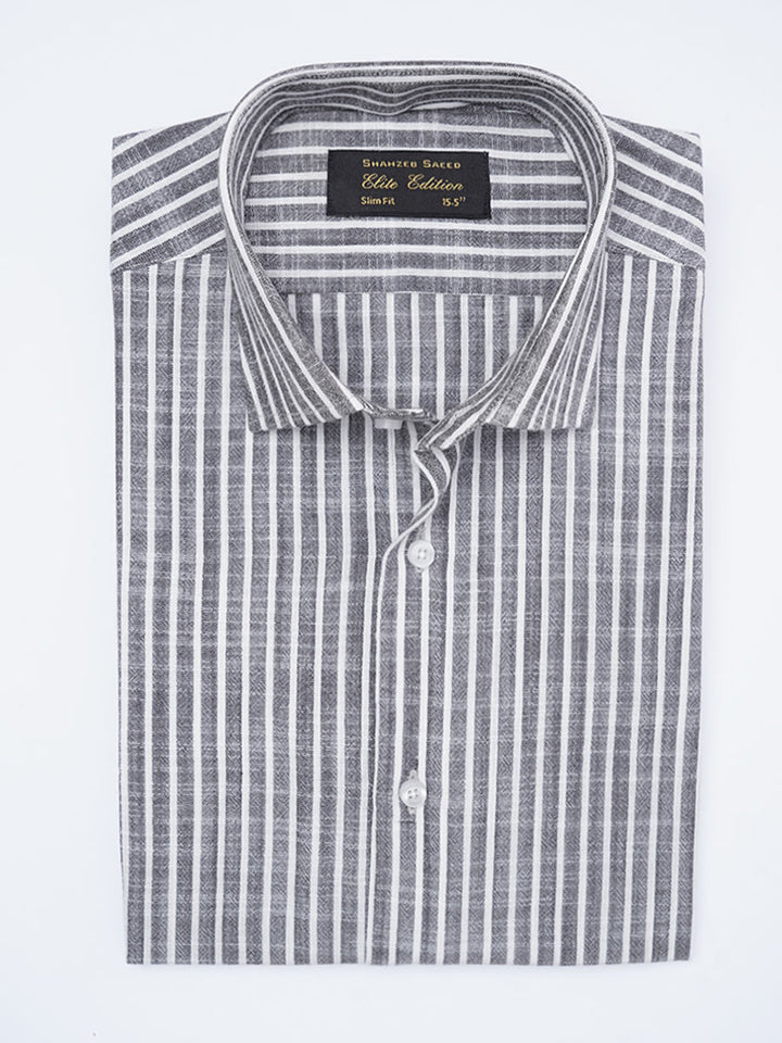 Black & White Self Striped, Elite Edition, Cutaway Collar Men’s Formal Shirt (FS-2213)