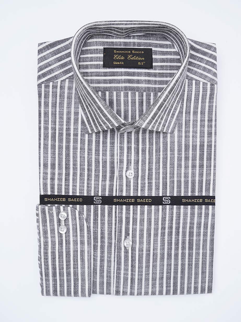 Black & White Self Striped, Elite Edition, Cutaway Collar Men’s Formal Shirt (FS-2213)