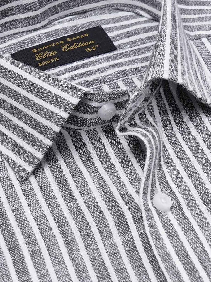 Black & White Self Striped, Elite Edition, Cutaway Collar Men’s Formal Shirt (FS-2213)