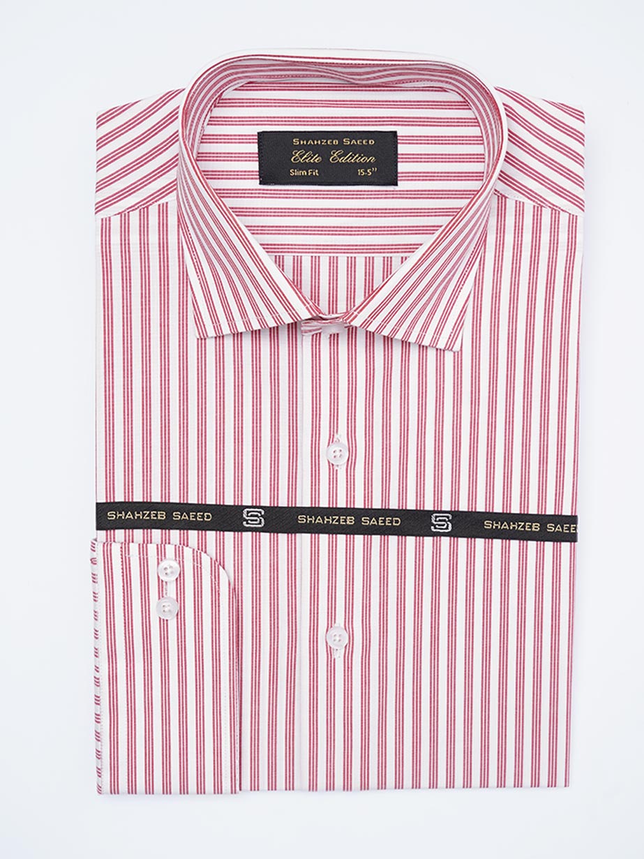 Red & White Self Striped, Elite Edition, Cutaway Collar Men’s Formal Shirt (FS-2214)