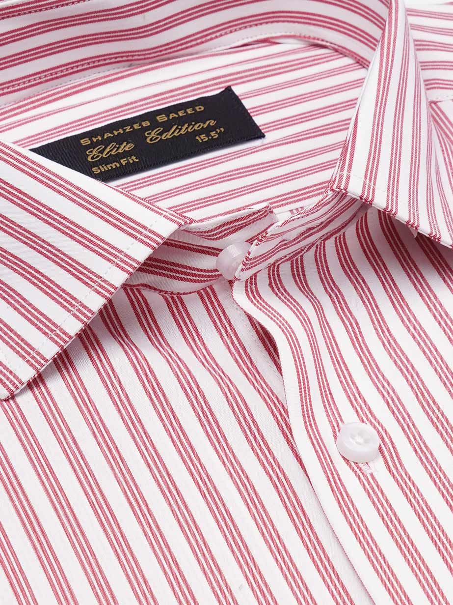 Red & White Self Striped, Elite Edition, Cutaway Collar Men’s Formal Shirt (FS-2214)