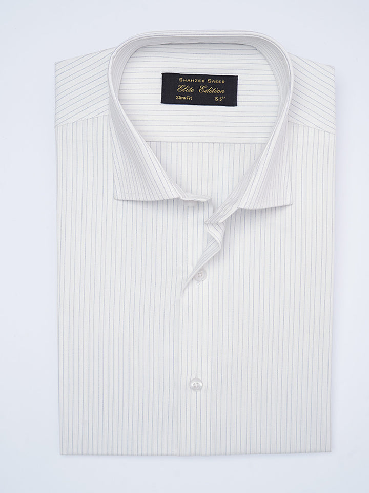 White & Blue Self Striped, Elite Edition, Cutaway Collar Men’s Formal Shirt (FS-2217)