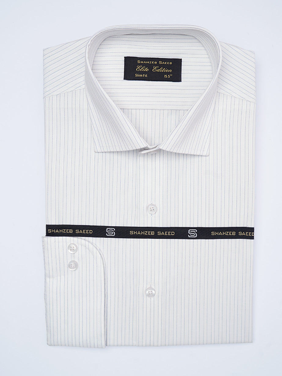 White & Blue Self Striped, Elite Edition, Cutaway Collar Men’s Formal Shirt (FS-2217)