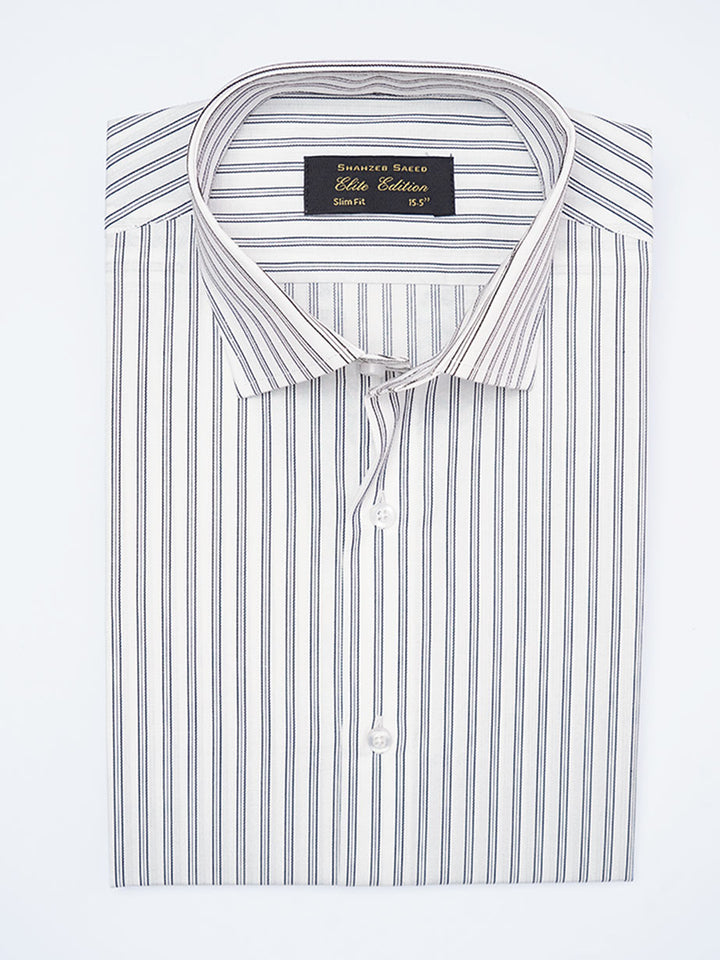 White & Black Self Striped, Elite Edition, Cutaway Collar Men’s Formal Shirt (FS-2219)