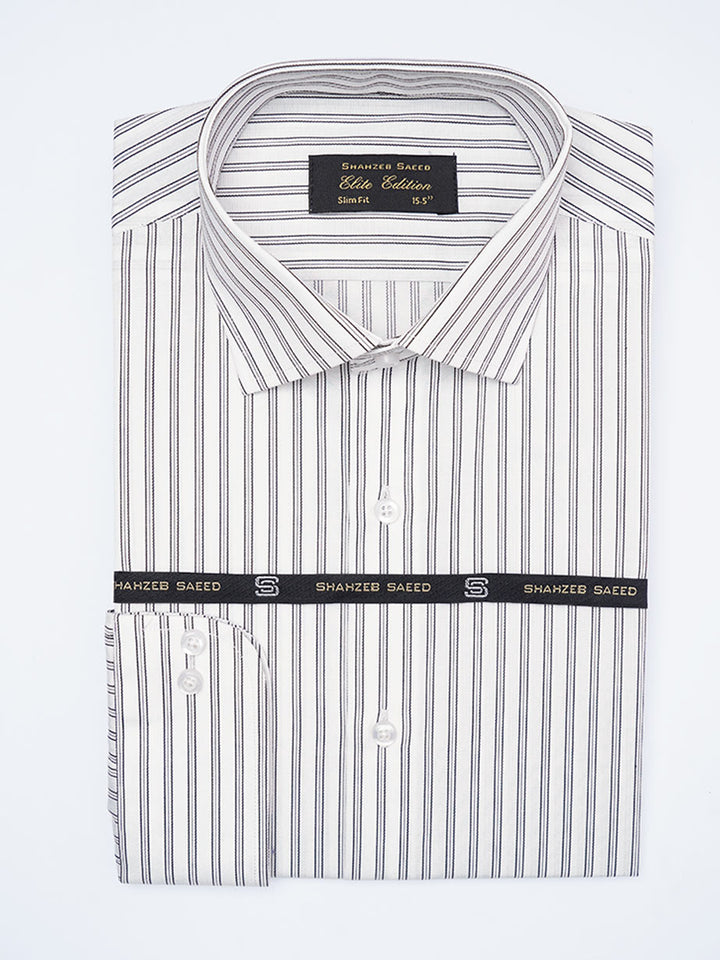 White & Black Self Striped, Elite Edition, Cutaway Collar Men’s Formal Shirt (FS-2219)