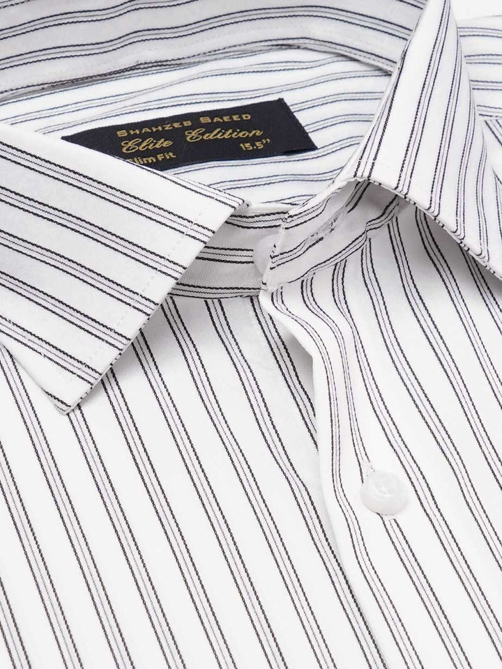 White & Black Self Striped, Elite Edition, Cutaway Collar Men’s Formal Shirt (FS-2219)