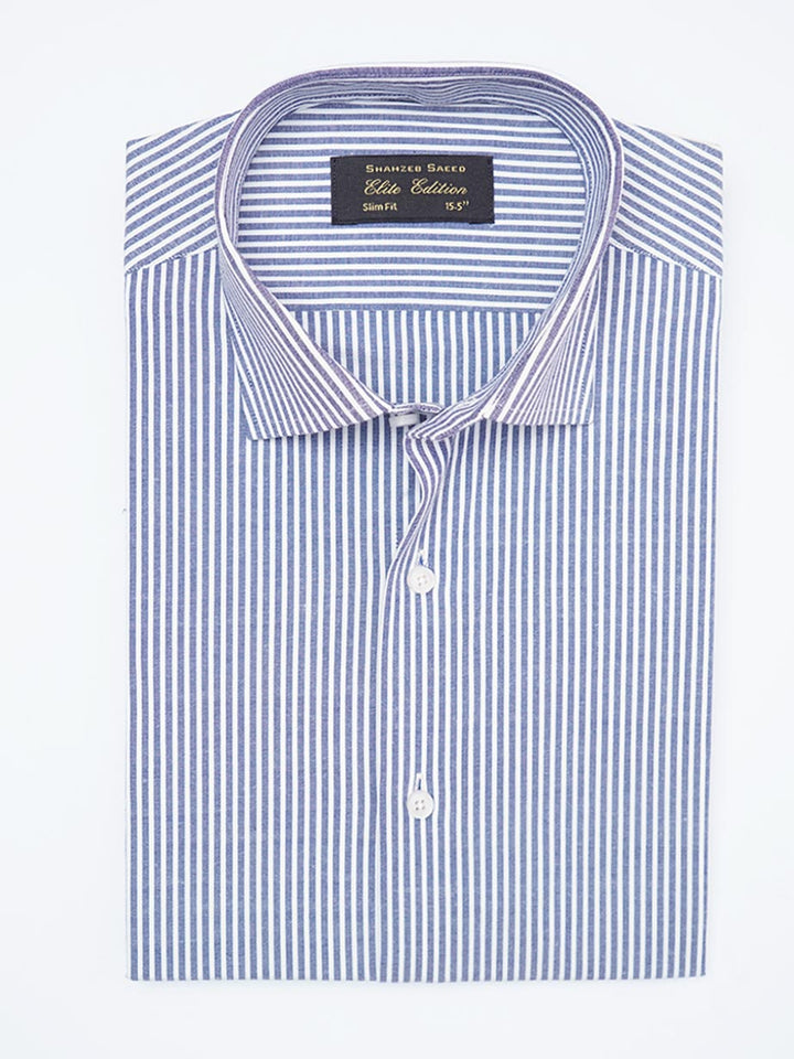 Navy & White Self Striped, Elite Edition, Cutaway Collar Men’s Formal Shirt (FS-2221)