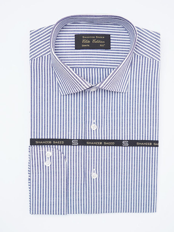 Navy & White Self Striped, Elite Edition, Cutaway Collar Men’s Formal Shirt (FS-2221)