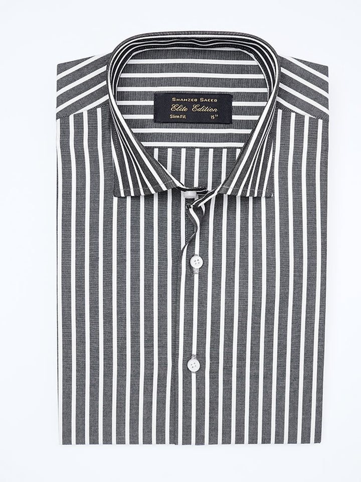 White & Black Self Striped, Elite Edition, Cutaway Collar Men’s Formal Shirt (FS-2222)