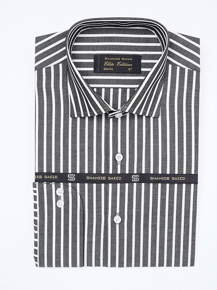 White & Black Self Striped, Elite Edition, Cutaway Collar Men’s Formal Shirt (FS-2222)