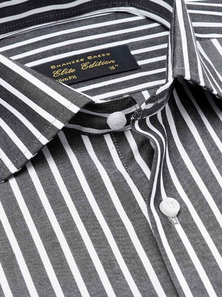 White & Black Self Striped, Elite Edition, Cutaway Collar Men’s Formal Shirt (FS-2222)