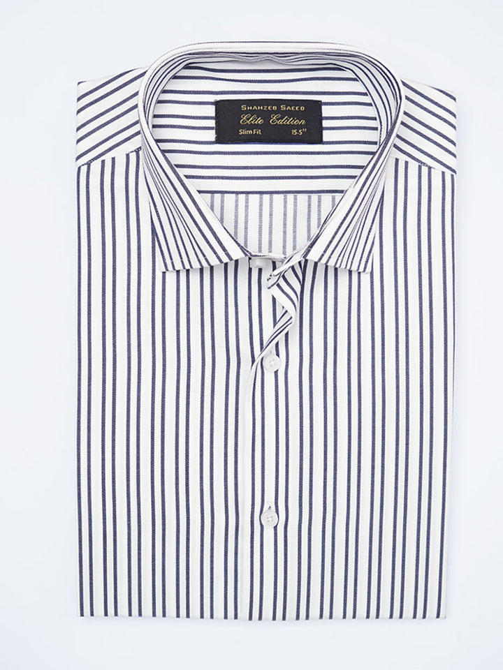 Navy Blue Self Striped, Elite Edition, Cutaway Collar Men’s Formal Shirt (FS-2223)