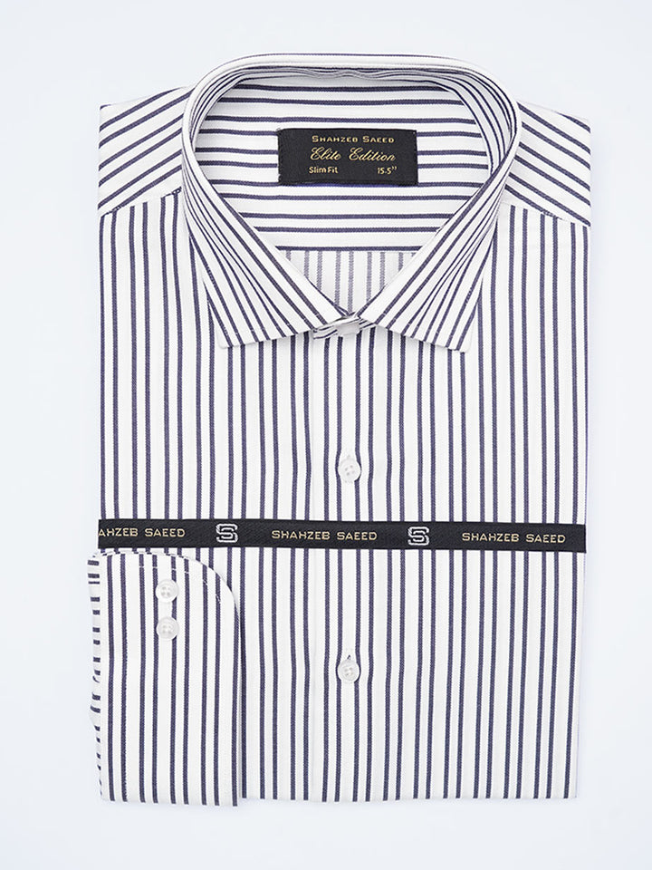 Navy Blue Self Striped, Elite Edition, Cutaway Collar Men’s Formal Shirt (FS-2223)