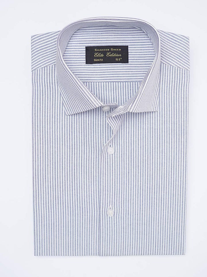 Navy Blue Self Striped, Elite Edition, Cutaway Collar Men’s Formal Shirt (FS-2225)