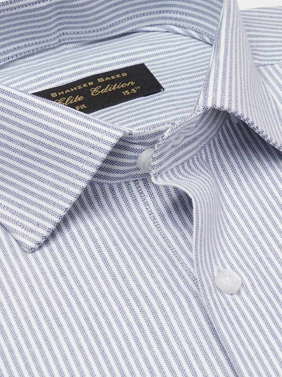 Navy Blue Self Striped, Elite Edition, Cutaway Collar Men’s Formal Shirt (FS-2225)