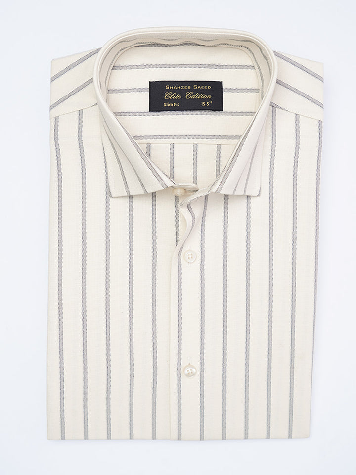 Black & White Self Striped, Elite Edition, Cutaway Collar Men’s Formal Shirt (FS-2228)