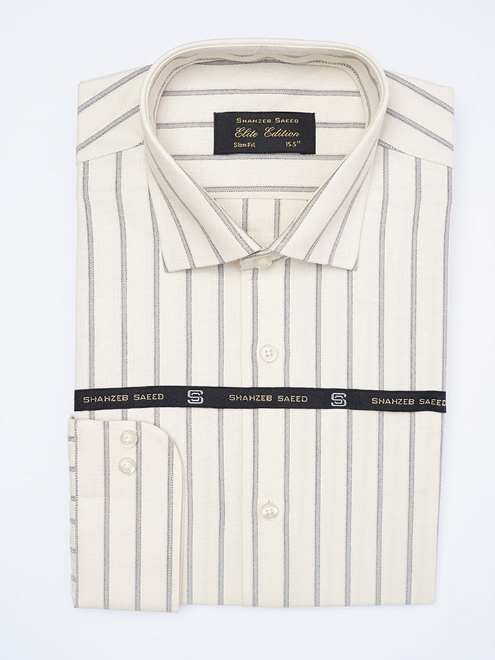 Black & White Self Striped, Elite Edition, Cutaway Collar Men’s Formal Shirt (FS-2228)