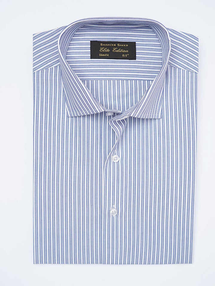 White & Blue Self Striped, Elite Edition, Cutaway Collar Men’s Formal Shirt (FS-2232)