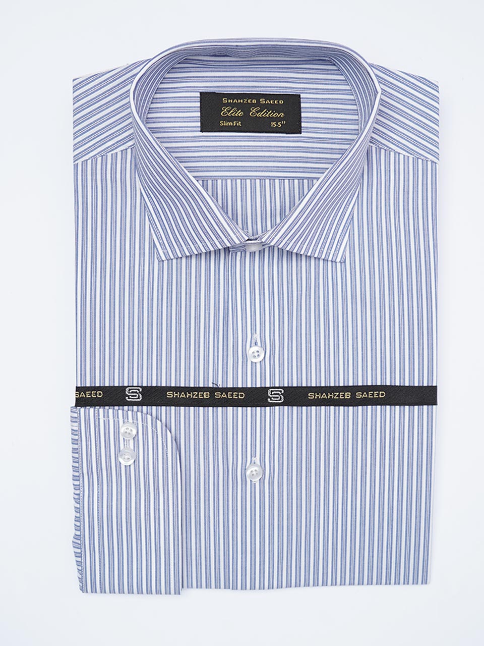 White & Blue Self Striped, Elite Edition, Cutaway Collar Men’s Formal Shirt (FS-2232)