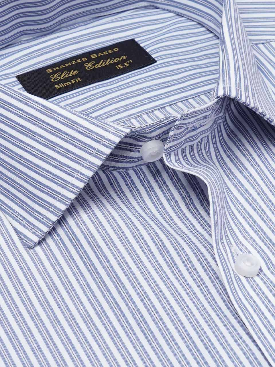 White & Blue Self Striped, Elite Edition, Cutaway Collar Men’s Formal Shirt (FS-2232)