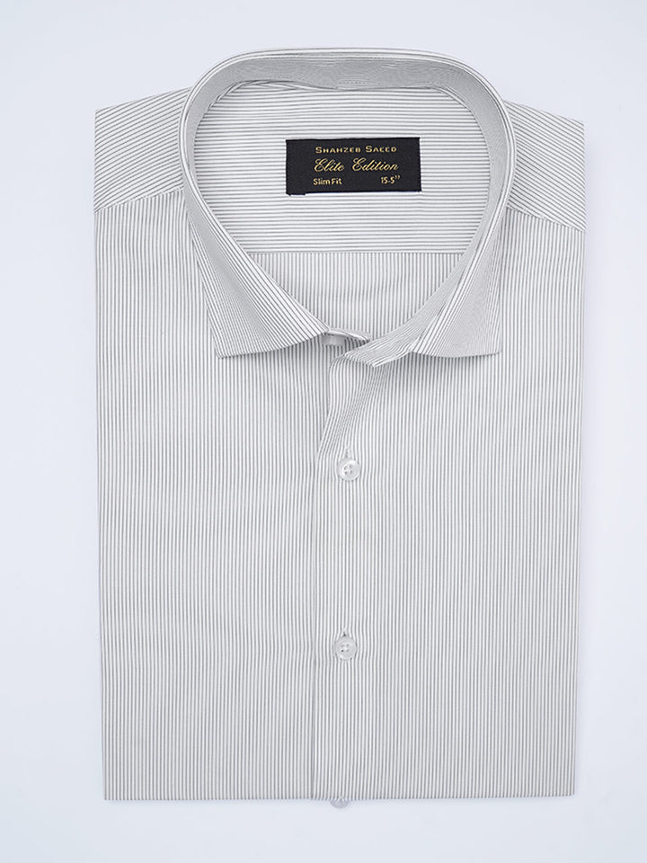 Grey & White Self Striped, Elite Edition, Cutaway Collar Men’s Formal Shirt (FS-2233)