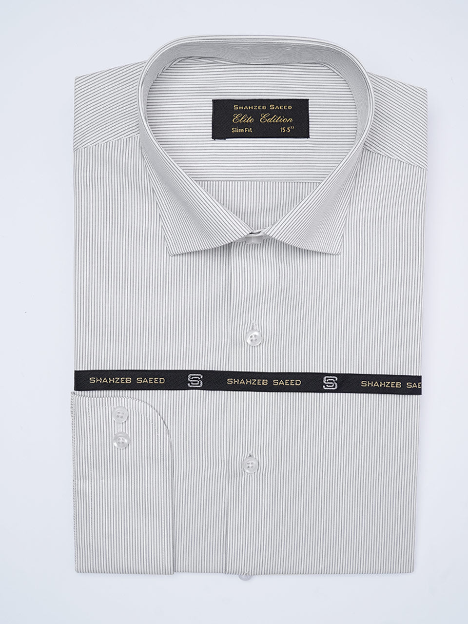 Grey & White Self Striped, Elite Edition, Cutaway Collar Men’s Formal Shirt (FS-2233)