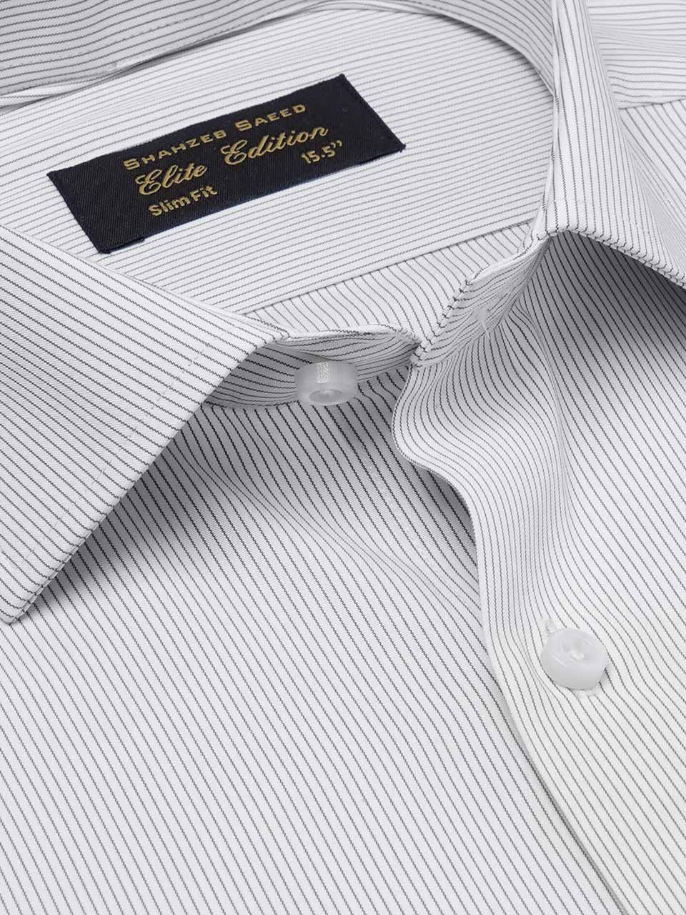 Grey & White Self Striped, Elite Edition, Cutaway Collar Men’s Formal Shirt (FS-2233)