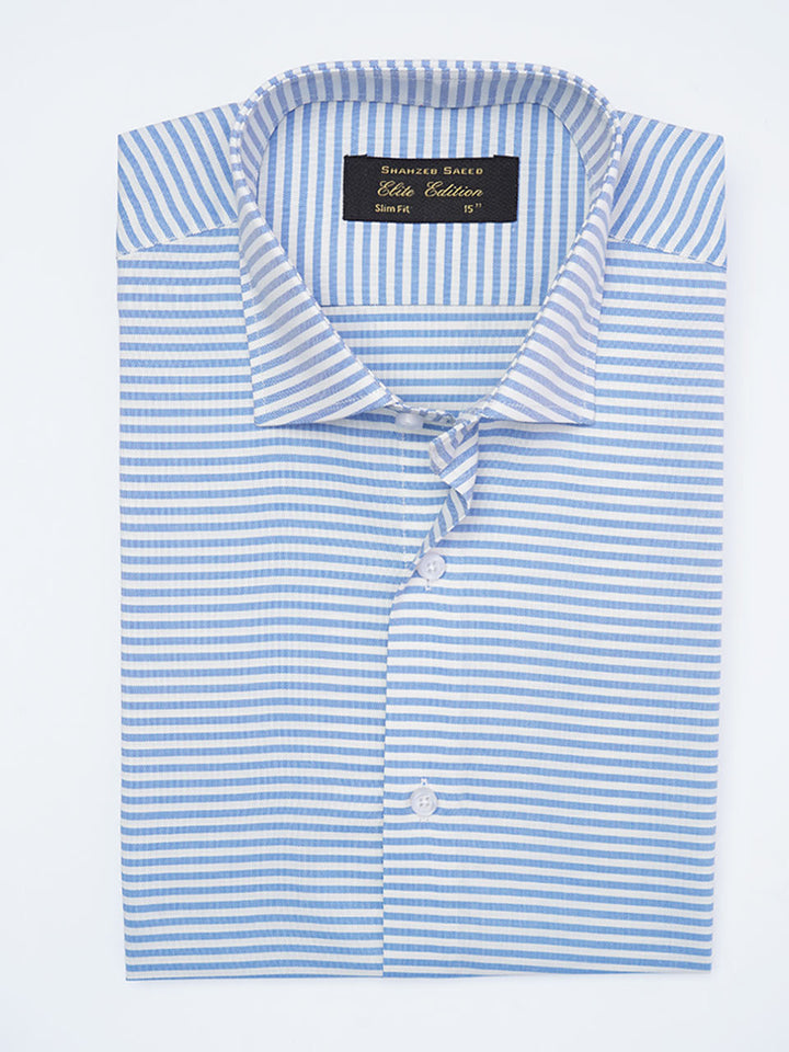 Blue & White  Self Striped, Elite Edition, Cutaway Collar Men’s Formal Shirt (FS-2238)