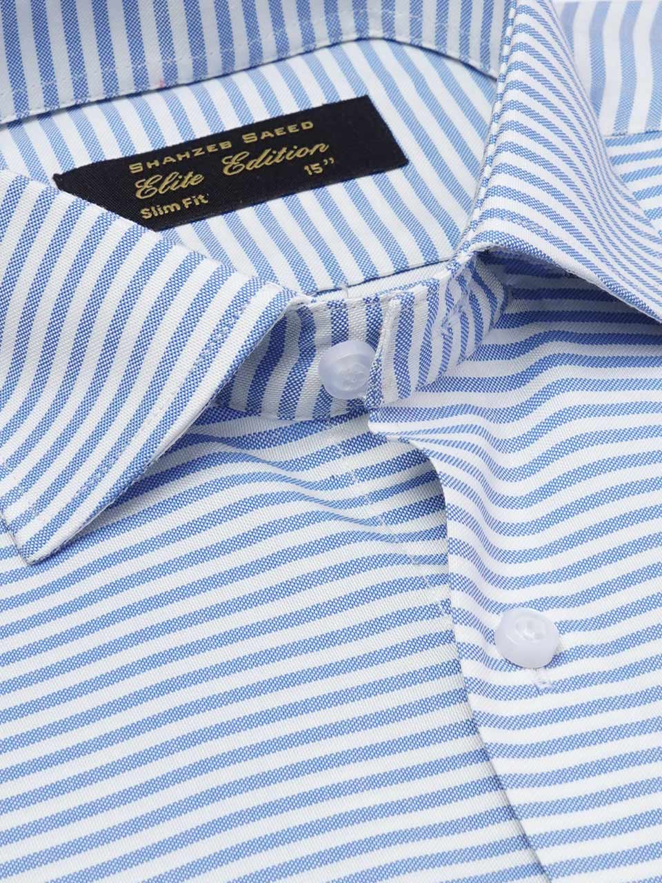 Blue & White  Self Striped, Elite Edition, Cutaway Collar Men’s Formal Shirt (FS-2238)