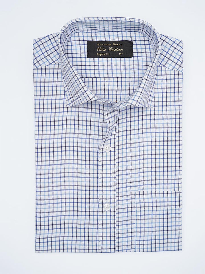 Blue & White Checkered, Elite Edition, Cutaway Collar Men’s Formal Shirt (FS-2243)