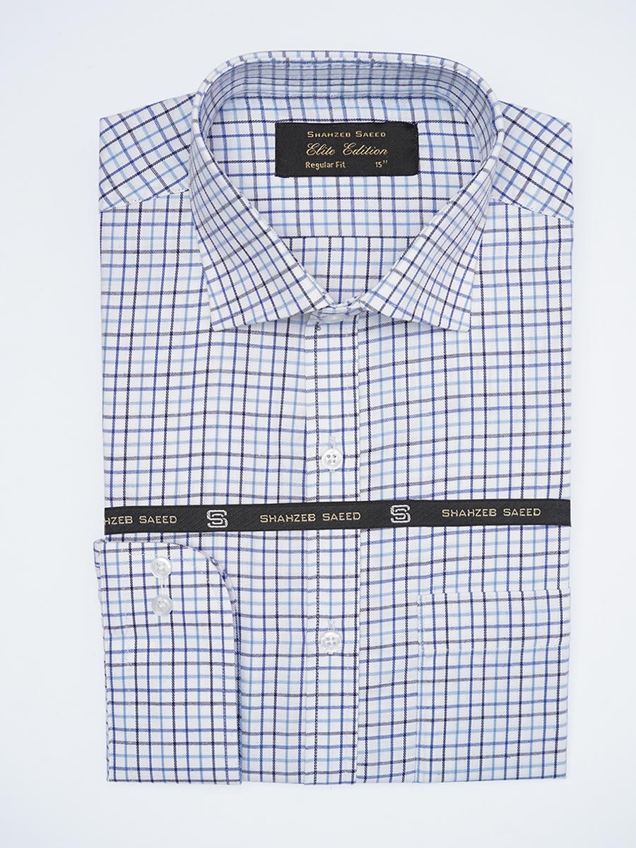 Blue & White Checkered, Elite Edition, Cutaway Collar Men’s Formal Shirt (FS-2243)