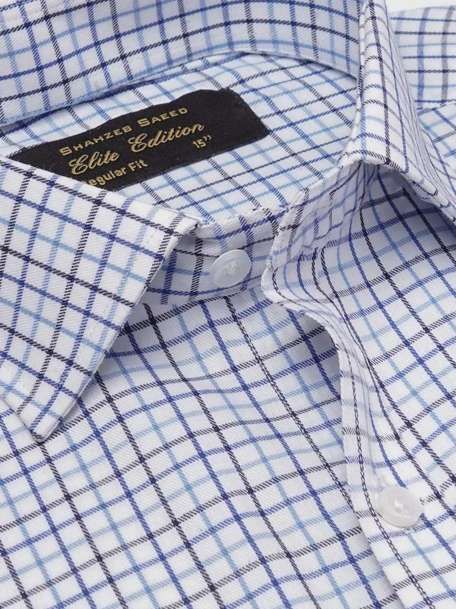 Blue & White Checkered, Elite Edition, Cutaway Collar Men’s Formal Shirt (FS-2243)