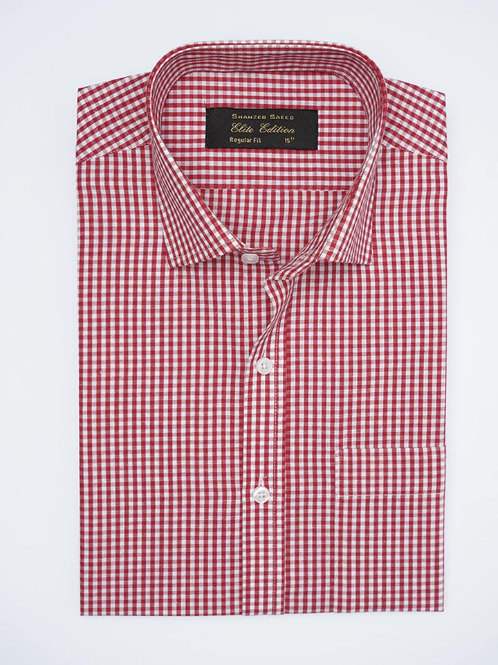 Red & White Checkered, Elite Edition, Cutaway Collar Men’s Formal Shirt (FS-2245)