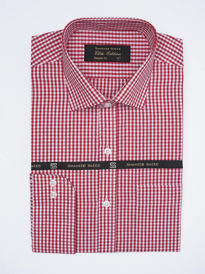 Red & White Checkered, Elite Edition, Cutaway Collar Men’s Formal Shirt (FS-2245)