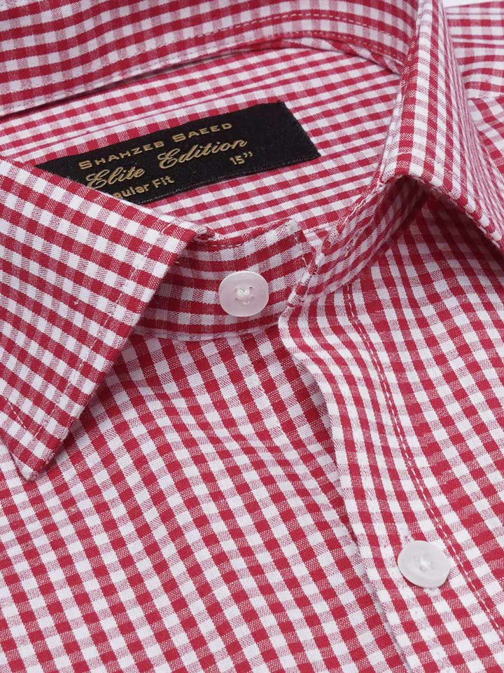 Red & White Checkered, Elite Edition, Cutaway Collar Men’s Formal Shirt (FS-2245)