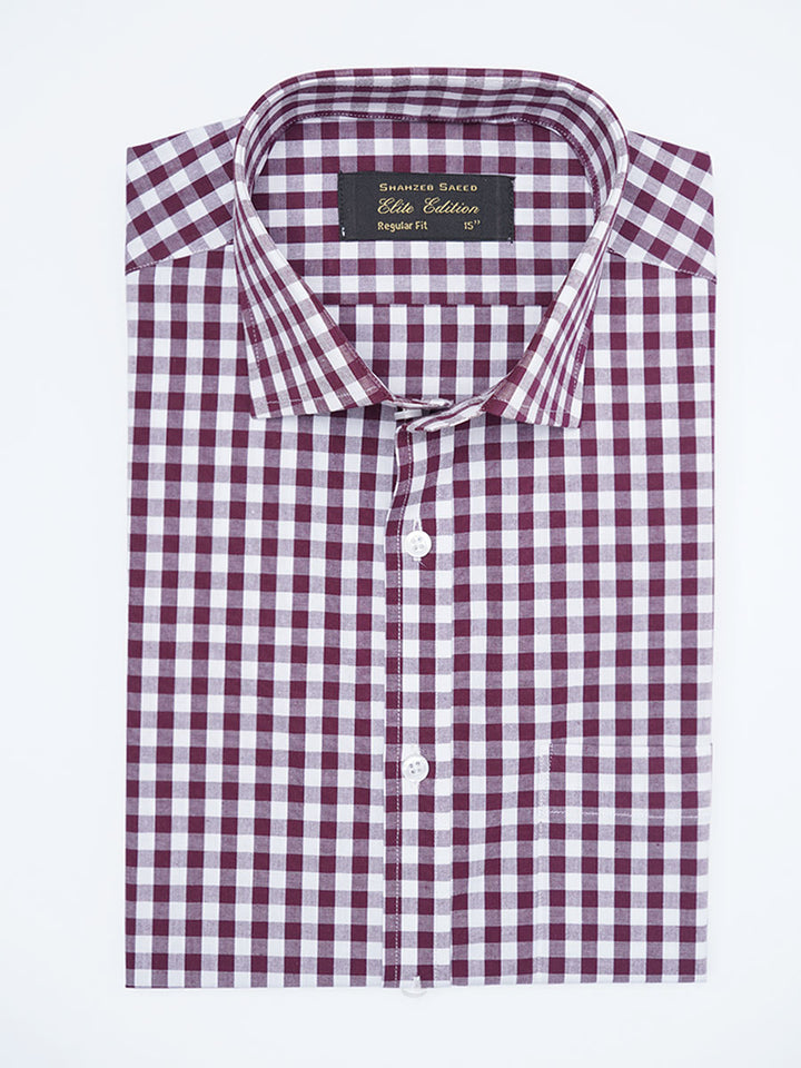 Burgundy & White Checkered, Elite Edition, Cutaway Collar Men’s Formal Shirt (FS-2247)