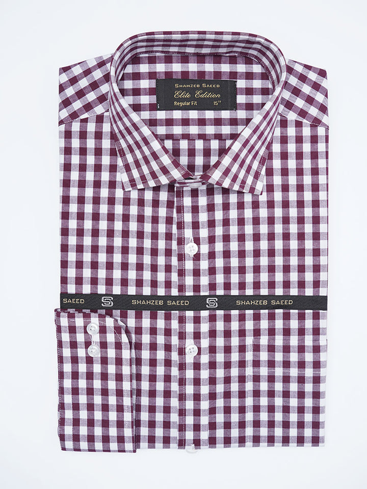 Burgundy & White Checkered, Elite Edition, Cutaway Collar Men’s Formal Shirt (FS-2247)