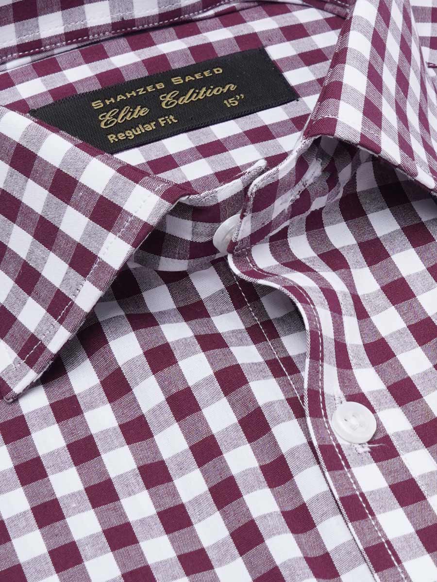 Burgundy & White Checkered, Elite Edition, Cutaway Collar Men’s Formal Shirt (FS-2247)