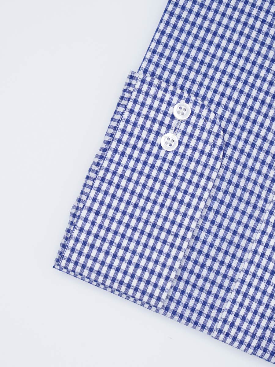 Sleeve detail of Blue & White Checkered Elite Edition men's formal shirt, highlighting double-button cuff design for a refined look.